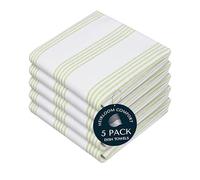 HEIRLOOM COMFORT Lemon Green Stripe Kitchen Towels (5 Pack), 100% Cotton, Multi Pin Striped, Super Absorbent & Durable Dish Cloths, Quick Dry Towel Set for Drying Dishes, Everyday Kitchen Cleaning