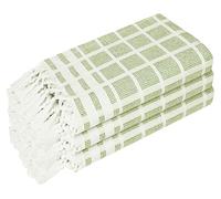 HEIRLOOM COMFORT Mint Green and White Dotted Matrix Kitchen Towels 12 Pack, 100% Cotton, 40x66 cm, Decorative Tassels, Quick Dry Dish Towels for Cleaning, Cooking & Drying