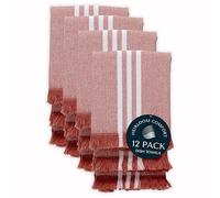 HEIRLOOM COMFORT Monochrome Stripe Dish Towels 12 Pack, 40x66 cm, 100% Cotton, Decorative Fringes, Ultra Absorbent & Reusable, Quick Drying Kitchen Towels for Cleaning, Drying, Easy care, Rust