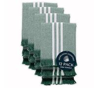 HEIRLOOM COMFORT Monochrome Stripe Kitchen Towels 12 Pack, 40x66 cm, 100% Cotton, Super Absorbent & Quick Dry, Durable, Fringed Dish Towel for Drying Dishes, Washable, Everyday Use, Forest Green