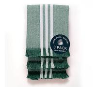 HEIRLOOM COMFORT Monochrome Stripe Kitchen Towels 3 Pack, 40x66 cm, 100% Cotton, Super Absorbent & Quick Dry, Durable, Fringed Dish Towel for Drying Dishes, Washable, Everyday Use, Forest Green