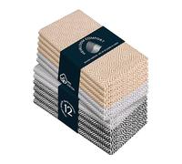 HEIRLOOM COMFORT Multi Color Diamond Weave Cloth Napkins Set of 12, 40x40 cm, Cotton Napkin for Dining Tables, Dinner, Lunch, Parties, Celebrations & Everyday Use - Kakki, Ash Grey, Black