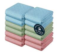 HEIRLOOM COMFORT Multi Color Kitchen Towels 12 Pack, 100% Cotton, Diamond Weave Towel Set, 40x66 cm, Super Absorbent Dishcloths, Quick Drying for Drying Dishes - Turquiose Blue, Mint Green, Rust