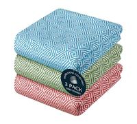 HEIRLOOM COMFORT Multi Color Kitchen Towels 3 Pack, 100% Cotton, Diamond Weave Towel Set, 40x66 cm, Super Absorbent Dishcloths, Quick Drying for Drying Dishes - Turquiose Blue, Mint Green, Rust