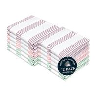 HEIRLOOM COMFORT Multi Colors Kitchen Towels 12 Pack, 100% Cotton, Pin Striped Towel Set, Super Absorbent & Durable Dishcloths, Quick Drying for Drying Dishes - Burgundy, Orange, Green