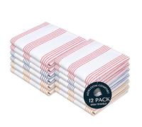 HEIRLOOM COMFORT Multi Colors Kitchen Towels 12 Pack, 100% Cotton, Pin Striped Towel Set, Super Absorbent, Quick Drying Fabric for Drying Dishes - Red, Indigo Blue, Mustard Yellow
