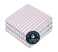 HEIRLOOM COMFORT Multi Colors Kitchen Towels 3 Pack, 100% Cotton, Classic Striped Towel Set, Super Absorbent, Quick Drying Fabric for Drying Dishes - Red, Indigo Blue, Mustard Yellow