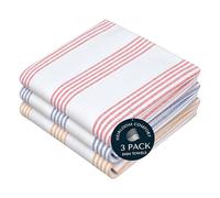 HEIRLOOM COMFORT Multi Colors Kitchen Towels 3 Pack, 100% Cotton, Pin Striped Towel Set, Super Absorbent, Quick Drying Fabric for Drying Dishes - Red, Indigo Blue, Mustard Yellow