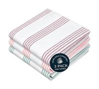 HEIRLOOM COMFORT Multi Colors Kitchen Towels 3 Pack, 100% Cotton, Pin Striped Towel Set, Super Absorbent & Durable Dishcloths, Quick Drying for Drying Dishes - Burgundy, Orange, Green