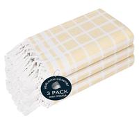 HEIRLOOM COMFORT Pale Yellow and White Dotted Matrix Kitchen Towels 12 Pack, 100% Cotton, 40x66 cm, Decorative Tassel Design, Soft and Absorbent Dish Towel for Everyday Use