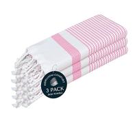 HEIRLOOM COMFORT Pink Turkish Kitchen Towels 40x66 cm, 3 Pack, 100% Cotton, Ultra Absorbent, Soft, Fast Dry, Machine Washable, Dish Towel with Tassels for Drying Dishes, Cleaning, Everyday Use