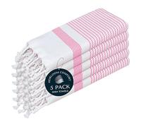 HEIRLOOM COMFORT Pink Turkish Kitchen Towels 40x66 cm, 5 Pack, 100% Cotton, Ultra Absorbent, Soft, Fast Dry, Machine Washable, Dish Towel with Tassels for Drying Dishes, Cleaning, Everyday Use