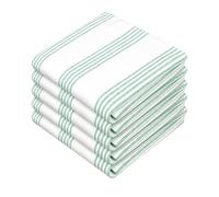 HEIRLOOM COMFORT Sea Green Striped Kitchen Dish Towels (5-Pack), Quick Dry, Ultra Absorbent & Durable, 100% Cotton Multi Pin Stripe Towels for Drying Dishes, Wiping, and Daily Kitchen Cleanup