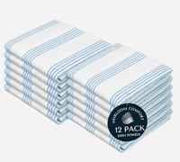 HEIRLOOM COMFORT Turquiose Blue Stripe Kitchen Towels, 12 Pack, 100% Cotton, Super Absorbent and Quick Dry, Multi Pin Striped Towel Set, Durable Dish Cloths for Kitchen Use, Cleaning & Drying Dishes