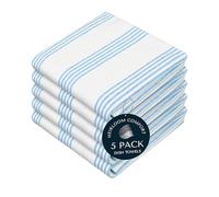 HEIRLOOM COMFORT Turquiose Blue Stripe Kitchen Towels, 5 Pack, 100% Cotton, Super Absorbent and Quick Dry, Multi Pin Striped Towel Set, Durable Dish Cloths for Kitchen Use, Cleaning & Drying Dishes