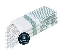 HEIRLOOM COMFORT Turquiose Green Turkish Kitchen Towels 40x66 cm, 3 Pack, 100% Cotton, Ultra Absorbent, Soft, Fast Dry, Machine Washable, Dish Towel with Tassels for Drying Dishes, Cleaning, Wiping