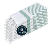 HEIRLOOM COMFORT Turquiose Green Turkish Kitchen Towels 40x66 cm, 5 Pack, 100% Cotton, Ultra Absorbent, Soft, Fast Dry, Machine Washable, Dish Towel with Tassels for Drying Dishes, Cleaning, Wiping
