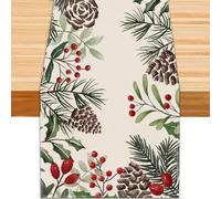 Heirloom Haven Christmas Winter Table Runner, Holly Berry Pine Cone Needle Branch Table Runners Xmas Seasonal Holiday Table Decorations for Farmhouse Kitchen Dinning Home Party Decor 13x72in