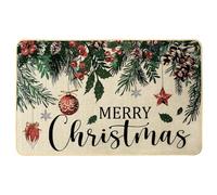 Heirloom Haven Merry Christmas Doormat 17 x 29 Inch, Pine Cone Holly Berry Leaves Holiday Decorative Throw Mat Non-Skid Entryway Mat Washable Floor Mats for Bedroom Living Room Kitchen