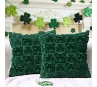 Heirloom Haven St Patrick’s Day Pillow Covers Set of 2, Green Shamrock Irish Soft Plush Faux Fur Jacquard Embroider Decorative St. Patrick’s Day Holiday Farmhouse Cushion Case for Sofa 18 x 18 Inch