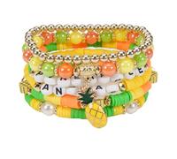 Heishi Surfer Friendship Bracelets Set Bohemian Cute Tropical Fruit Banana Avocado Cherry Strawberry Pineapple Mango Polymer Clay Gold Beads Stackable Stretch Bracelets for Women Preppy Jewelry, M