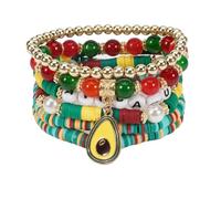 Heishi Surfer Friendship Bracelets Set Bohemian Cute Tropical Fruit Banana Avocado Cherry Strawberry Pineapple Mango Polymer Clay Gold Beads Stackable Stretch Bracelets for Women Preppy Jewelry, M
