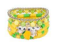Heishi Surfer Friendship Bracelets Set Bohemian Cute Tropical Fruit Banana Avocado Cherry Strawberry Pineapple Mango Polymer Clay Gold Beads Stackable Stretch Bracelets for Women Preppy Jewelry, M