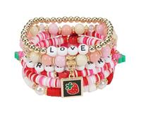 Heishi Surfer Friendship Bracelets Set Bohemian Cute Tropical Fruit Banana Avocado Cherry Strawberry Pineapple Mango Polymer Clay Gold Beads Stackable Stretch Bracelets for Women Preppy Jewelry, M