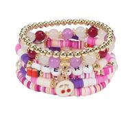 Heishi Surfer Friendship Bracelets Set Bohemian Cute Tropical Fruit Banana Avocado Cherry Strawberry Pineapple Mango Polymer Clay Gold Beads Stackable Stretch Bracelets for Women Preppy Jewelry, M