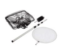 Heissner 3-in-1 Telescopic Pond Net & Brush Kit – Debris Skimmer, Algae Brush, Extending Handle