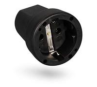 HEITECH Rubber Protective Contact Coupling with Kink Protection - Earthing Contact Coupling Black, 250 V, 16 A, IP20 for Indoor Use - Solid Rubber Schuko Coupling