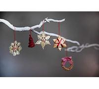 HEITMANN DECO Christmas - Set of 25 Christmas decorations to hang in straw and natural materials with red details - Christmas tree decorations