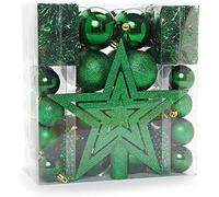HEITMANN DECO Christmas Tree Decoration, Green, 45 Pieces, set including tree topper, balls, pearl chains and garlands - plastic