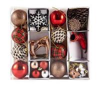 Heitmann Deco Christmas Tree Decoration Set 31 Pieces - Plastic Christmas Baubles & Pendants - Red, Silver & Natural - Shatterproof Tree Decoration Set for Indoor and Outdoor Use