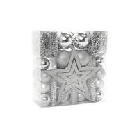 HEITMANN DECO Christmas Tree Decoration, Silver, 45 Pieces, set including tree topper, balls, pearl chains and garlands - plastic
