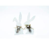 HEITMANN DECO - Rabbits - Wood - Set of 2 - for Standing - Easter Decoration - White - Approx. 8 x 20.5 cm