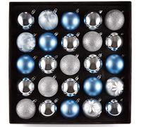 HEITMANN DECO Set of 25 Christmas Tree Baubles Assortment - Christmas Decorations Blue Silver for Hanging - Plastic Bauble Assortment, 34.3 x 34.3 x 6 cm