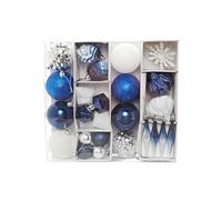 HEITMANN DECO Set of 29 Christmas Tree Baubles, Christmas Decorations Blue Silver White for Hanging, Plastic Christmas Tree Decoration
