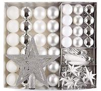 HEITMANN DECO Christmas - Set of 50 Christmas tree decorations - balls, bead chain, stars, pine cones, star tree top - Christmas tree decorations - White and silver