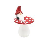 HEITMANN DECO Toadstool with Gnome - Ceramic Figure in White/Red, Approx. 18 cm - Fairytale Autumn Decoration for Window, Table & Shelf