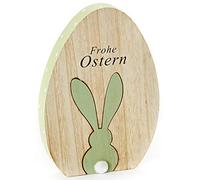 HEITMANN DECO Wooden Easter Egg - Decorative Egg with Rabbit and Lettering Frohe Ostern - Decorative Figure - Table Decoration for Easter and Spring - Natural/Green