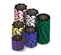 HEITOK 100 pcs Poker Chips Set 14g Clay Composite Denominations Travel Case | 2-4 players with numbered values 1/5/25/100/500/1000, 2 decks, 5 dice, dealer and small/big blind buttons, Blackjack