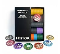 HEITOK 100 Piece Poker Chips Set 11.5g Heavyweight Professional Numbered Counters For Texas Holdem Blackjack Casino Gaming Adult Strategy Gambling Accessories With Storage Box
