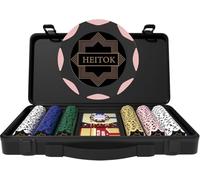 HEITOK 300 Clay Poker Chip Set 14g Heavyweight Chips with Premium Polycarbonate Case & Leather Interior for Texas Holdem Blackjack
