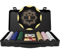 HEITOK 300 pcs Poker Chips Set 14g Clay Composite Denominations Travel Case