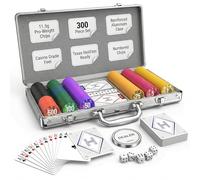 HEITOK 300 Piece Poker Chip Set 11.5g Heavyweight Numbered Chips with Aluminium Case, 2 Decks Cards, 5 Dice & Dealer Button