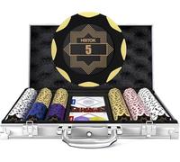 HEITOK 300pcs Clay Poker Chip Set with Numbered Denominations, 14g Professional Casino Chips, Aluminium Carry Case, Full Accessories - Perfect for Texas Hold’em, Family Game Night, Parties