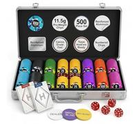 HEITOK 500 Piece Poker Chip Set, 11.5g Numbered Heavyweight Chips with Aluminium Case, 2 Decks Cards, Dealer Button & 5 Dice