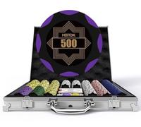 HEITOK 500 Piece Poker Chip Set 14g Heavyweight Clay Composite Numbered Chips With Aluminium Case Cards Dice And Blind Buttons For Texas Holdem Blackjack Casino Night