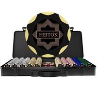 HEITOK 500 Piece Poker Chip Set - 14g Heavyweight Clay Composite With German Polycarbonate Case - Professional Casino Gaming Kit Includes Waterproof Plastic Cards And Metal Dealer Button